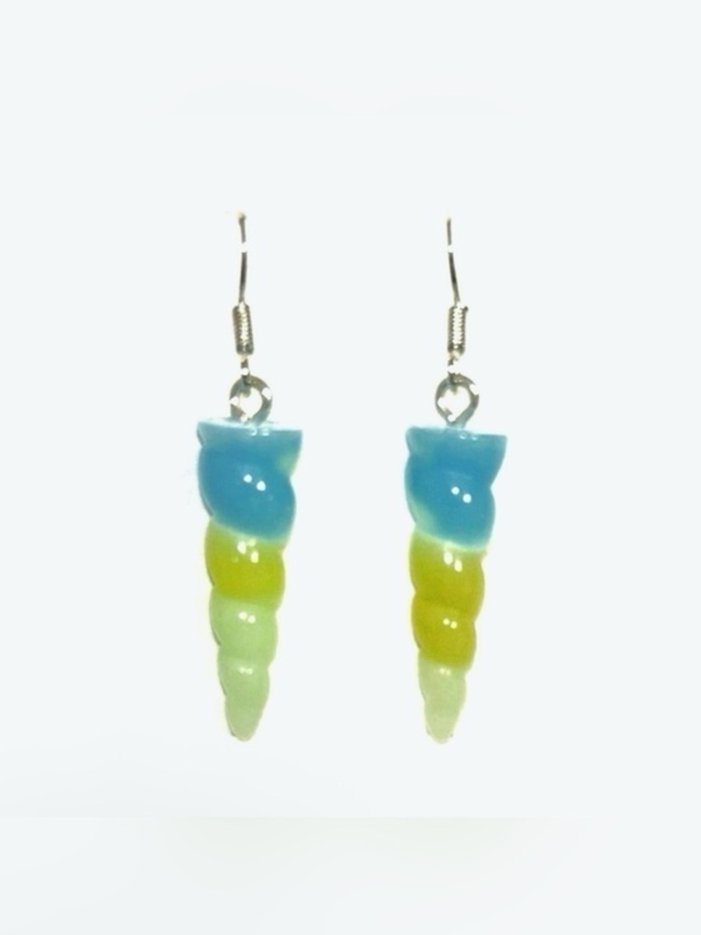 Blue and Lime Unicorn Horn Twist Earrings
